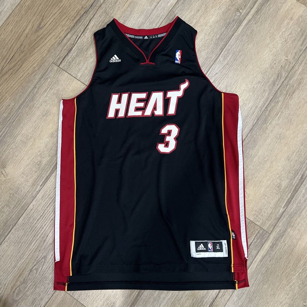 Miami Heat Dwyane Wade Adidas Black Sewn Swingman Basketball Jersey Mens XL